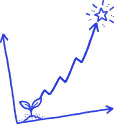 Hand-drawn sprout growing into a rising arrow and a star