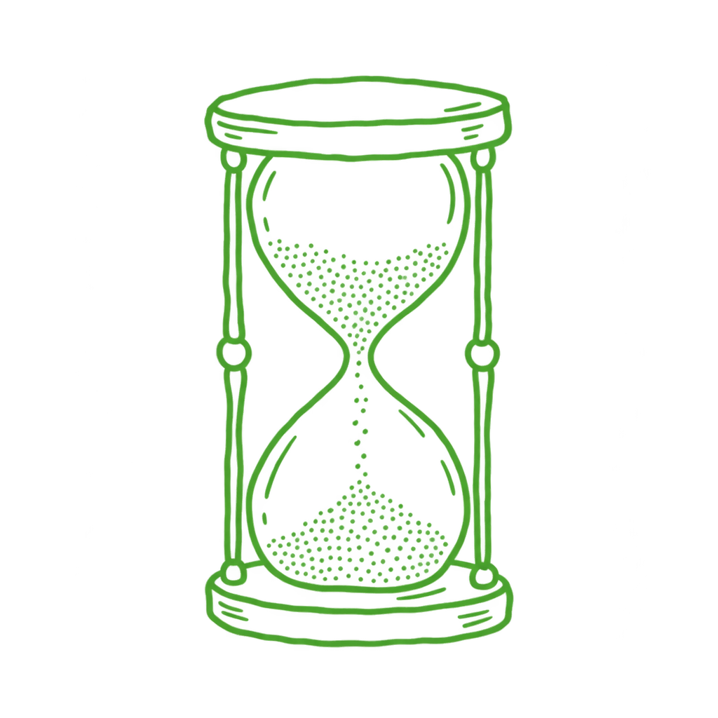 Hand drawn hourglass doodle representing patience and long term SEO results